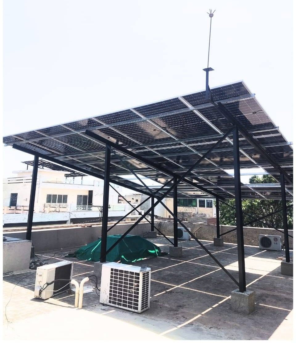 A SolarFlare carport solar structure, viewed from underneath