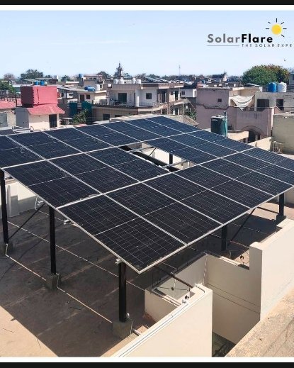 A SolarFlare rooftop solar array overlooking the surrounding neighborhood